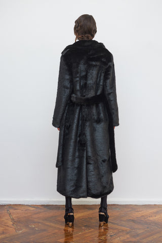 Demi-Season Solid Faux Fur Coat Black