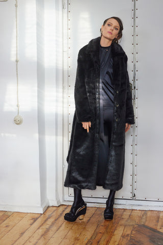 Demi-Season Solid Faux Fur Coat Black