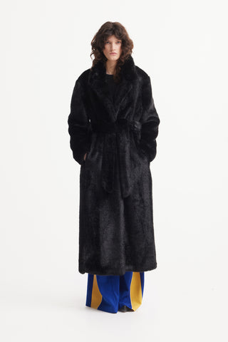Demi-Season Solid Faux Fur Coat Black