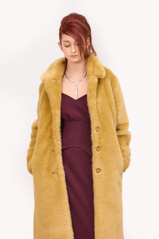 Demi-Season Solid Faux Fur Coat Warm Beige - Julia Allert