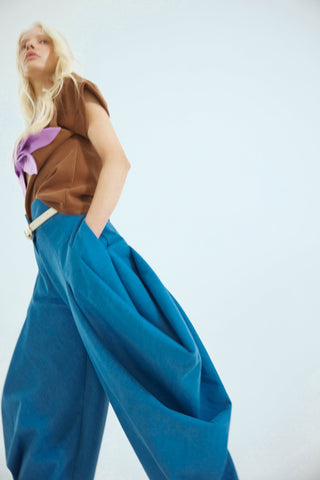 Denim Couture Draped Wide-Leg Pants – Blue - Julia Allert