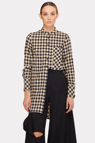 Casual Loose Fit Long Plaid Shirt Black Beige