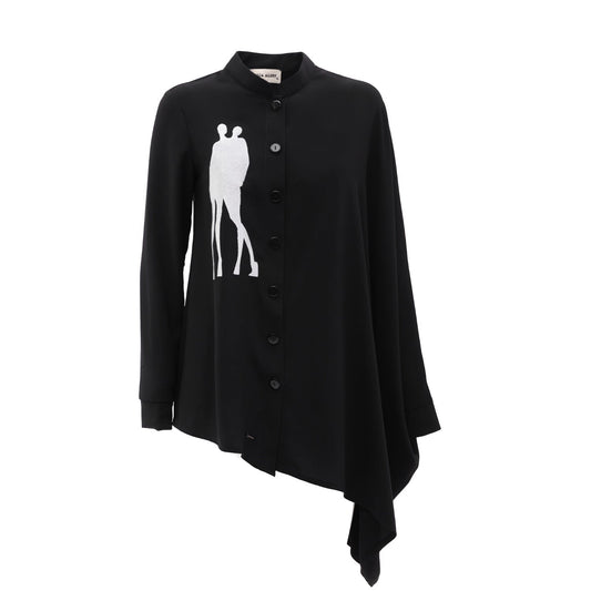 Designer Asymmetric Shirt With Embroidery Black