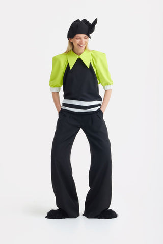 Designer Black Blouse Puff Sleeves Lime - Julia Allert