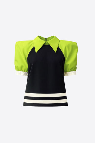 Designer Black Blouse Puff Sleeves Lime - Julia Allert