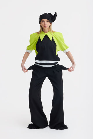 Designer Black Blouse Puff Sleeves Lime - Julia Allert