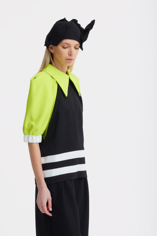 Designer Black Blouse Puff Sleeves Lime - Julia Allert