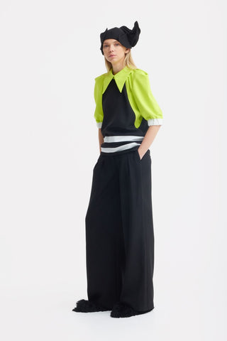 Designer Black Blouse Puff Sleeves Lime - Julia Allert