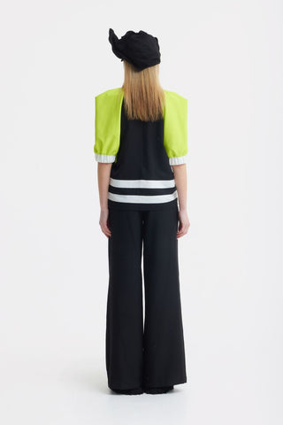 Designer Black Blouse Puff Sleeves Lime - Julia Allert