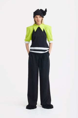 Designer Black Blouse Puff Sleeves Lime - Julia Allert