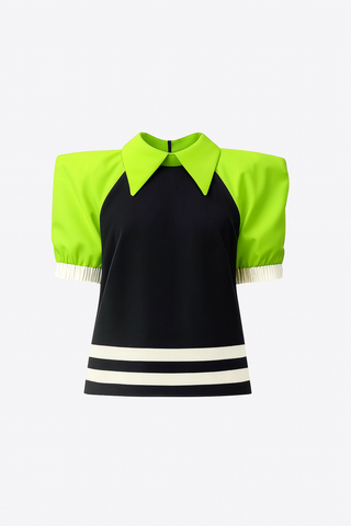Designer Black Blouse Puff Sleeves Lime