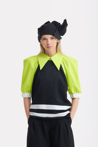 Designer Black Blouse Puff Sleeves Lime
