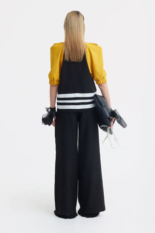 Designer Black Blouse Puff Sleeves Mustard - Julia Allert