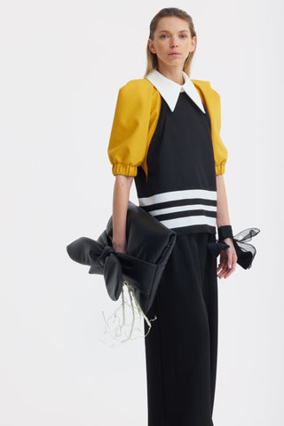 Designer Black Blouse Puff Sleeves Mustard - Julia Allert