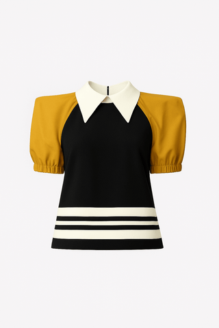 Designer Black Blouse Puff Sleeves Mustard - Julia Allert