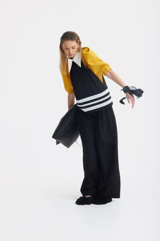 Designer Black Blouse Puff Sleeves Mustard - Julia Allert