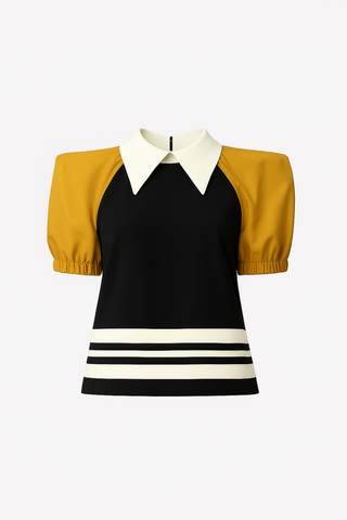 Designer Black Blouse Puff Sleeves Mustard