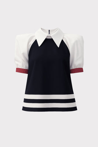 Designer Black Blouse Puff Sleeves White - Julia Allert