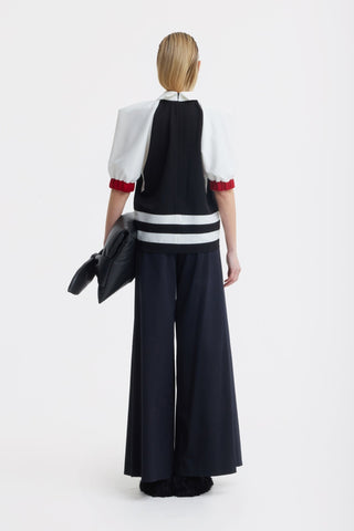 Designer Black Blouse Puff Sleeves White - Julia Allert
