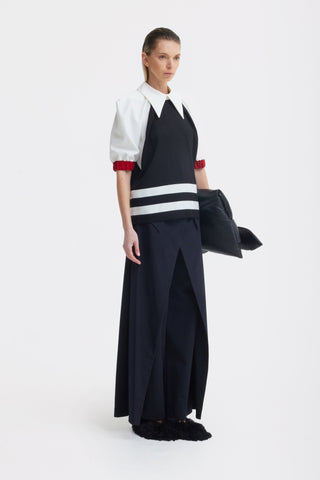 Designer Black Blouse Puff Sleeves White - Julia Allert