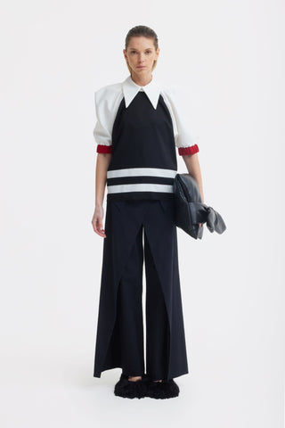 Designer Black Blouse Puff Sleeves White - Julia Allert