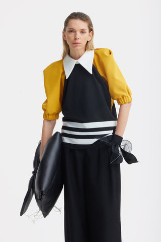 Designer Black Blouse Puff Sleeves Mustard