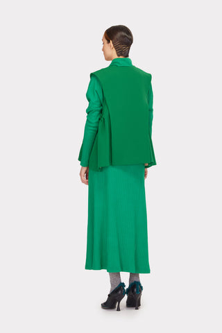 Rib Knit Suit Asymmetric Blouse & Basic Skirt Bright Green