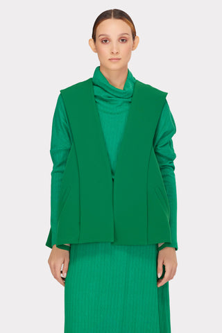 Rib Knit Suit Asymmetric Blouse & Basic Skirt Bright Green