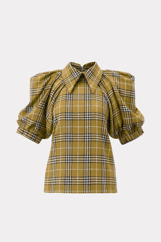 Designer Blouse Voluminous Sleeves - Mustard Check - Julia Allert