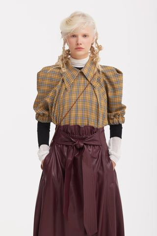 Designer Blouse Voluminous Sleeves - Mustard Check - Julia Allert