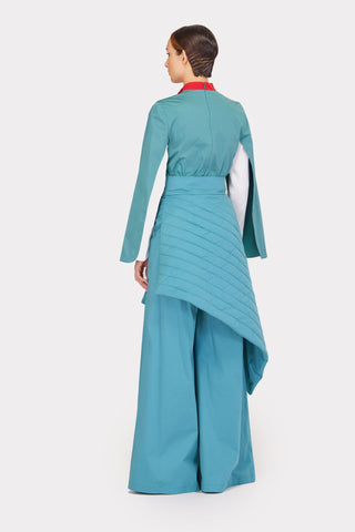 Designer Blouse With Contrast Sleeves Turquoise - Julia Allert