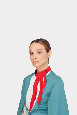Designer Blouse With Contrast Sleeves Turquoise - Julia Allert