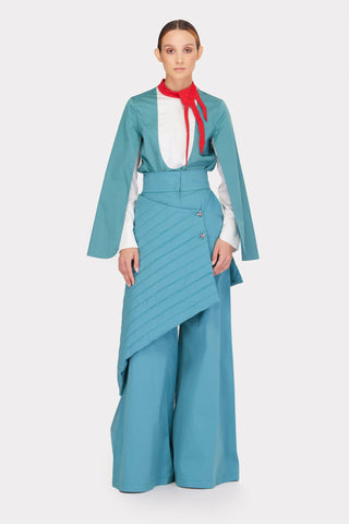 Designer Blouse With Contrast Sleeves Turquoise - Julia Allert