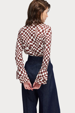 Designer Checkered Knit Shirt Brown - Julia Allert