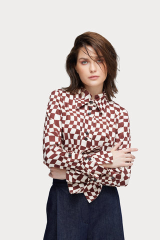 Designer Checkered Knit Shirt Brown - Julia Allert