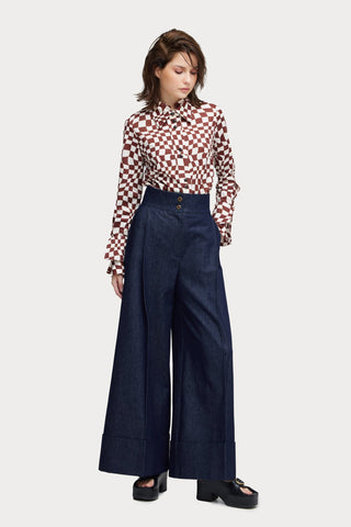 Designer Checkered Knit Shirt Brown - Julia Allert