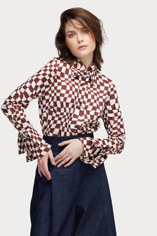Designer Checkered Knit Shirt Brown - Julia Allert