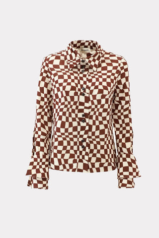 Designer Checkered Knit Shirt Brown