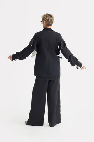 Designer Classic Cut Blazer With Sleeve Twist - Black - Julia Allert