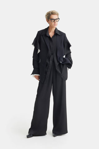 Designer Classic Cut Blazer With Sleeve Twist - Black - Julia Allert