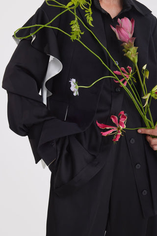 Designer Classic Cut Blazer With Sleeve Twist - Black - Julia Allert