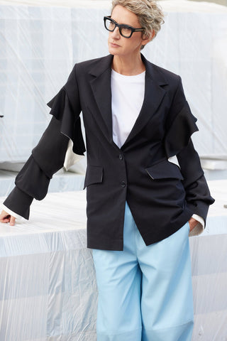 Designer Classic Cut Blazer With Sleeve Twist - Black - Julia Allert