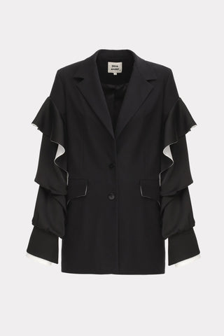Designer Classic Cut Blazer With Sleeve Twist - Black - Julia Allert