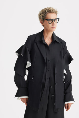 Designer Classic Cut Blazer With Sleeve Twist - Black - Julia Allert