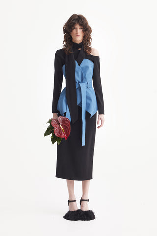 Elegant Evening Open Shoulder Midi Dress Black