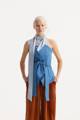 Designer Denim Corset Belt - Pale Blue