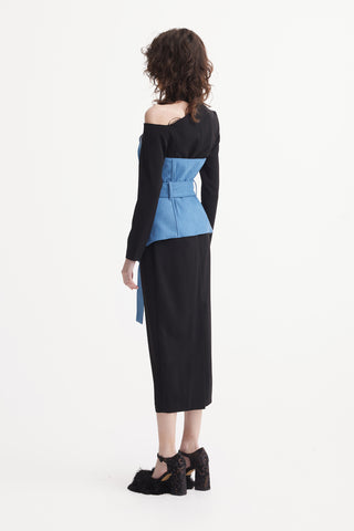 Elegant Evening Open Shoulder Midi Dress Black