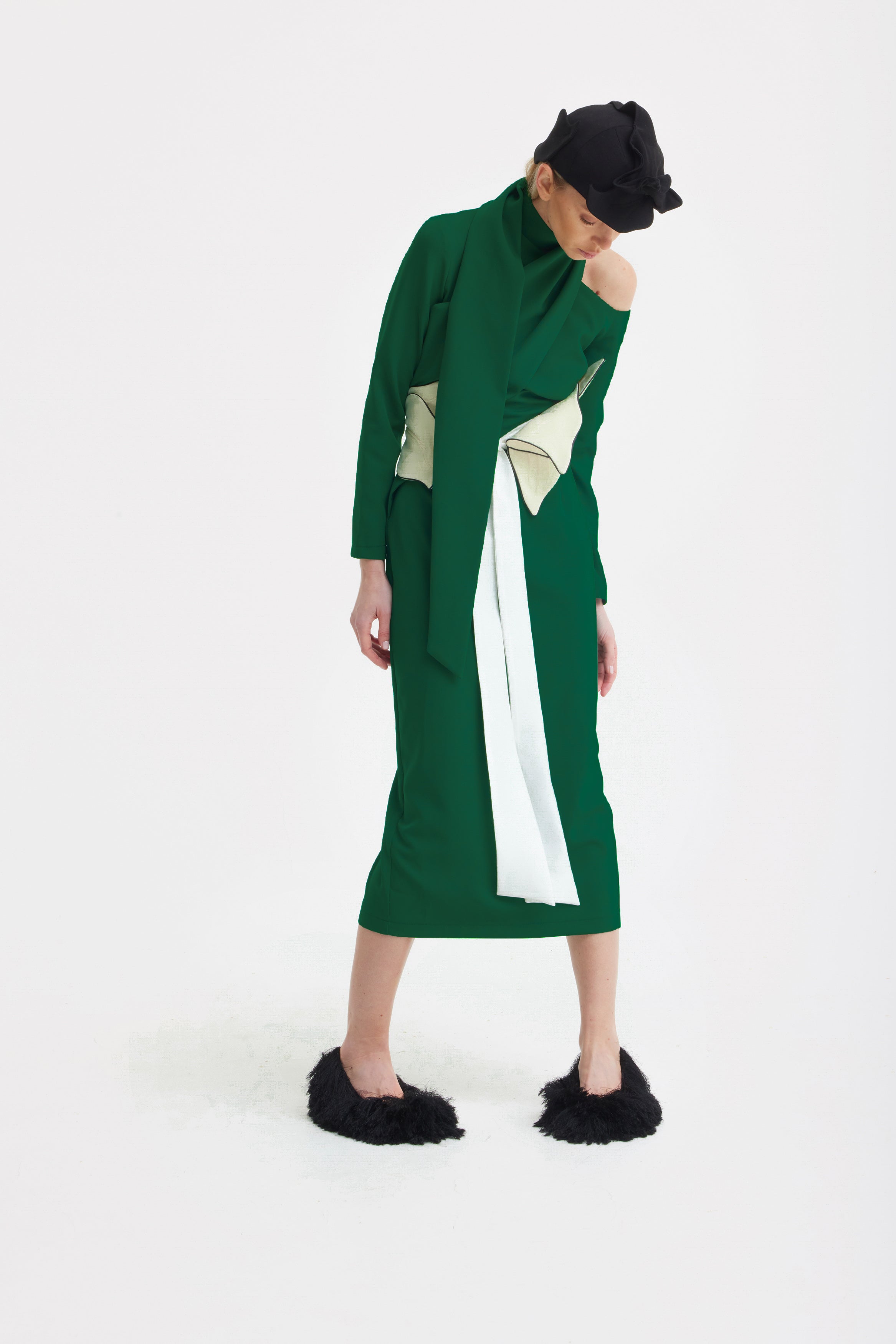 Elegant Evening Open Shoulder Midi Dress Green S Elegant Evening Open Shoulder Midi Dress Green S