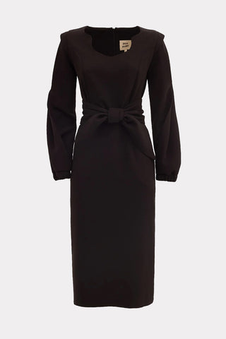 Designer Fitted Midi Dress With Belt Black