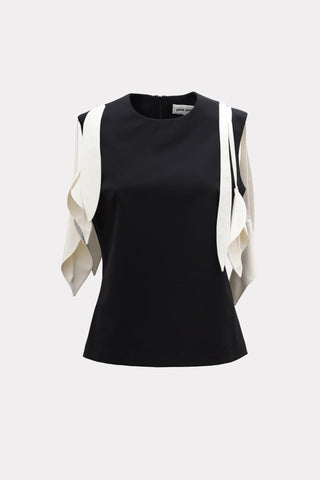 Designer Fitted Sleeveless Top, Floral Accent - Black - Julia Allert